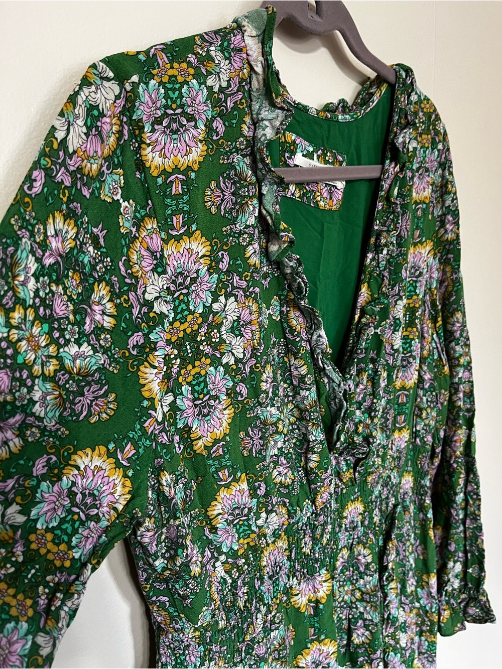 Anthropologie Green Floral Wrap Maxi Dress - Picture 3 of 4